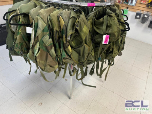 DESCRIPTION CONTENTS OF RACK - MILITARY SURPLUS BACKPACKS THIS LOT IS: ONE MONEY LOCATION MIDDLE FLOOR QTY 1
