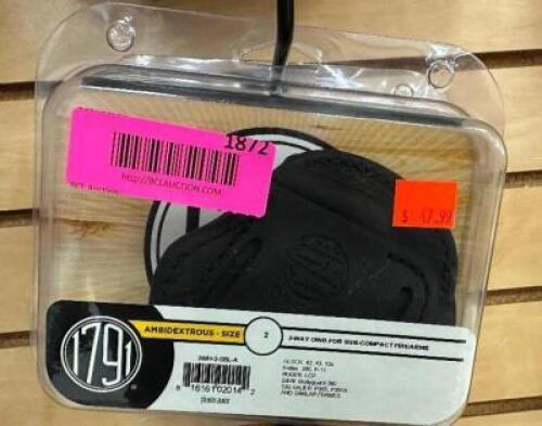 DESCRIPTION (3) 1791 AMBIDEX SIZE 2 3-WAY HOLSTERS ADDITIONAL INFORMATION RETAILS FOR $47.99 THIS LOT IS: SOLD BY THE PIECE LOCATION WEST WALL QTY 3
