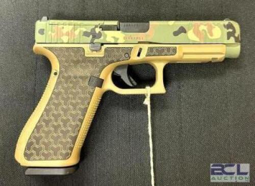 DESCRIPTION GLOCK G47 G5 17R CAMO 9mm LUGER PISTOL BRAND / MODEL: GLOCK SERIAL # CBBA561 ADDITIONAL INFORMATION COMES WITH CASE, (1) EXTRA MAG, AND AC