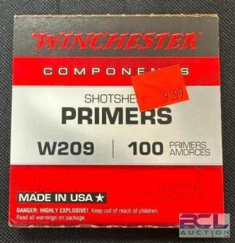 DESCRIPTION (4) 100CT BOXES OF W209 SHOTSHELL PRIMERS BRAND / MODEL: WINCHESTER W209 SIZE $9.99 EACH LOCATION AMMO WALL QTY 4