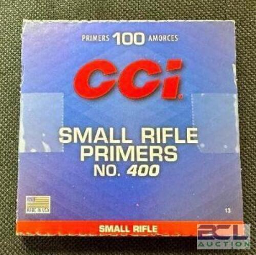 DESCRIPTION (3) 100CT BOXES OF CCI 400 SMALL RIFLE PRIMERS BRAND / MODEL: CCI 400 SIZE $11.99 EACH LOCATION AMMO WALL QTY 3
