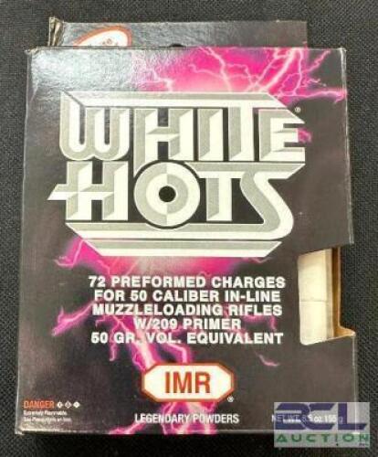 DESCRIPTION (7) 72CT BOXES OF NO. 209 50 CALIBER PREFORMED CHARGES BRAND / MODEL: WHITE HOTS SIZE $37.99 EACH LOCATION AMMO WALL QTY 7