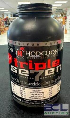 DESCRIPTION 1 LB. CONTAINER OF FFFG TRIPLE SE7EN EASY CLEAN MUZZLELOADING PROPELLANT BRAND / MODEL: HODGDON ADDITIONAL INFORMATION SULFER FREE SIZE $5
