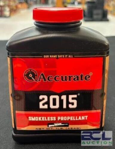 DESCRIPTION (3) 1 LB. CONTAINERS OF 2015 SMOKELESS POWDER BRAND / MODEL: ACCURATE SIZE $49.99 EACH LOCATION AMMO WALL QTY 3
