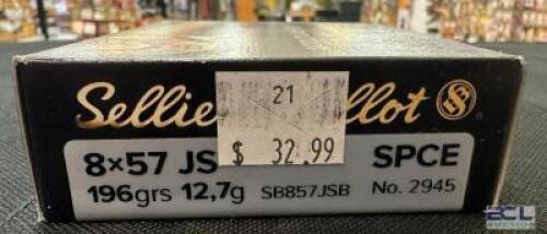 DESCRIPTION (4) 20CT BOXES OF 8X57 SPCE RIFLE AMMO BRAND / MODEL: SELLIER & BELLOT 2945 ADDITIONAL INFORMATION 196 GRAIN SIZE $32.99 EACH LOCATION AMM