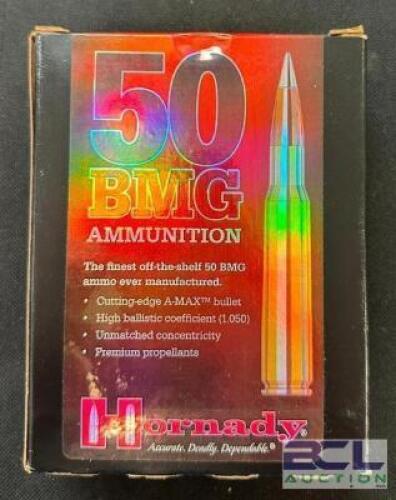 DESCRIPTION (1) 10CT BOX OF 50 BMG AMMO BRAND / MODEL: HORNADY 8270 ADDITIONAL INFORMATION 750 GRAIN SIZE $119.99 LOCATION AMMO WALL QTY 1