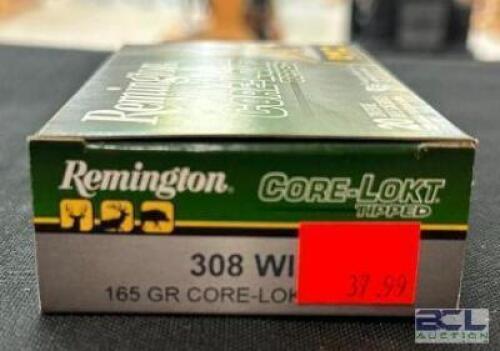 DESCRIPTION (5) 20CT BOXES OF 308 WINCHESTER AMMO BRAND / MODEL: REMINGTON CORE-LOKT TIPPED ADDITIONAL INFORMATION 165 GRAIN SIZE $37.99 EACH LOCATION