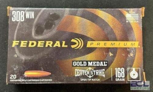 DESCRIPTION (6) 20CT BOXES OF 308 WINCHESTER AMMO BRAND / MODEL: FEDERAL GOLD MEDAL OTM ADDITIONAL INFORMATION 168 GRAIN SIZE $42.99 EACH LOCATION AMM