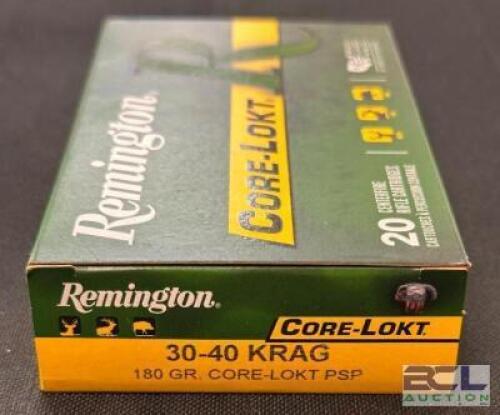 DESCRIPTION (3) 20CT BOXES OF 30-40 KRAG AMMO BRAND / MODEL: REMINGTON CORE-LOKT PSP ADDITIONAL INFORMATION 180 GRAIN SIZE $81.99 EACH LOCATION AMMO W
