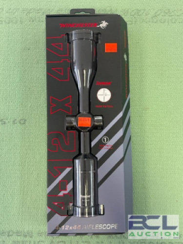 DESCRIPTION 4-12X44 RIFLESCOPE BRAND / MODEL: WINCHESTER SIZE OPTICS COUNTER LOCATION ONE MONEY QTY 1