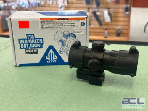 DESCRIPTION ITA RED / GREEN DOT SIGHT BRAND / MODEL: UTG SIZE OPTICS COUNTER LOCATION ONE MONEY QTY 1