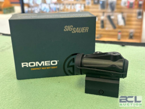 DESCRIPTION ROMEO COMPACT RED DOT SIGHT BRAND / MODEL: SIG SAUER SIZE OPTICS COUNTER LOCATION ONE MONEY QTY 1