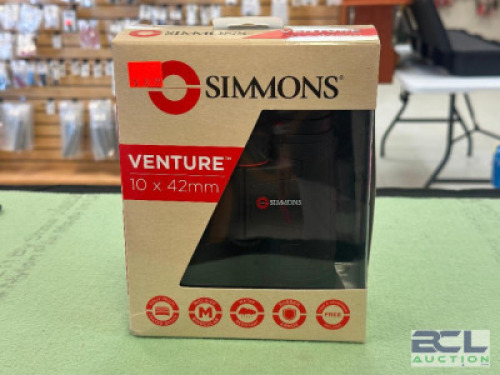 DESCRIPTION VENTURE 10 X 42 MM BINOCULARS BRAND / MODEL: SIMMONS SIZE OPTICS COUNTER LOCATION ONE MONEY QTY 1