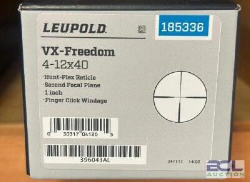DESCRIPTION VX FREEDOM 4-12X40 SCOPE BRAND / MODEL: LEUPOLD SIZE OPTICS COUNTER LOCATION ONE MONEY QTY 1