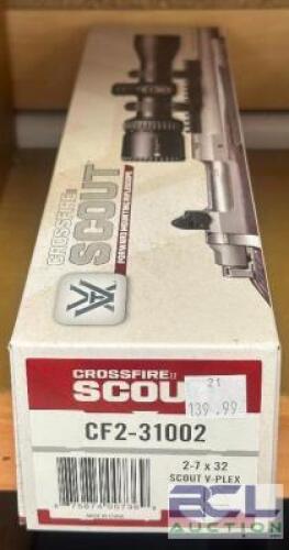 DESCRIPTION CROSSFIRE II SCOUT 2-7 X 32 SCOPE BRAND / MODEL: VORTEX OPTICS SIZE OPTICS COUNTER LOCATION ONE MONEY QTY 1