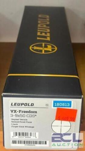 DESCRIPTION VX FREEDOM 3-9 X 50 CDS SCOPE BRAND / MODEL: LEUPOLD SIZE OPTICS COUNTER LOCATION ONE MONEY QTY 1
