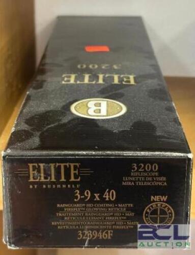 DESCRIPTION ELITE 3-9 X 40 RIFLESCOPE BRAND / MODEL: BUSHNELL SIZE OPTICS COUNTER LOCATION ONE MONEY QTY 1