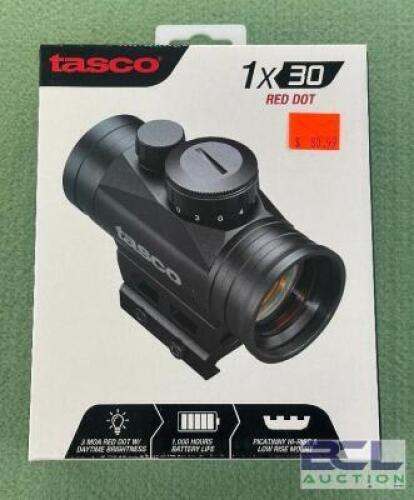 DESCRIPTION 1X30 RED DOT MAGNIFIER BRAND / MODEL: TASCO SIZE OPTICS COUNTER LOCATION ONE MONEY QTY 1