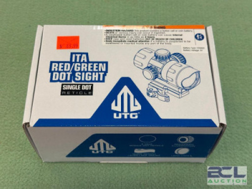 DESCRIPTION ITA RED / GREEN DOT SIGHT BRAND / MODEL: UTG SIZE OPTICS COUNTER LOCATION ONE MONEY QTY 1