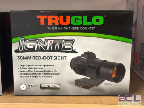 DESCRIPTION IGNITE 30MM DOT SIGHT BRAND / MODEL: TRUGLO SIZE OPTICS COUNTER LOCATION ONE MONEY QTY 1