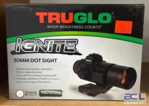 DESCRIPTION IGNITE 30MM DOT SIGHT BRAND / MODEL: TRUGLO SIZE OPTICS COUNTER LOCATION ONE MONEY QTY 1