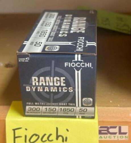 DESCRIPTION BOX OF RIFLE AMMO BRAND / MODEL: FIOCCHI SIZE OPTICS COUNTER LOCATION ONE MONEY QTY 1