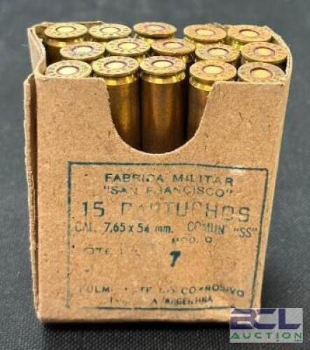 DESCRIPTION (9) 15CT BOXES OF 7.65X54mm AMMO LOCATION AMMO WALL QTY 9