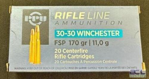 DESCRIPTION (2) 20CT BOXES OF 30-30 WINCHESTER AMMO BRAND / MODEL: PPU FSP ADDITIONAL INFORMATION 170 GRAIN SIZE $26.99 EACH LOCATION AMMO WALL QTY 2