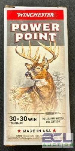 DESCRIPTION (5) 20CT BOXES OF 30-30 WINCHESTER AMMO BRAND / MODEL: WINCHESTER POWER POINT ADDITIONAL INFORMATION 170 GRAIN SIZE $32.99 EACH LOCATION A