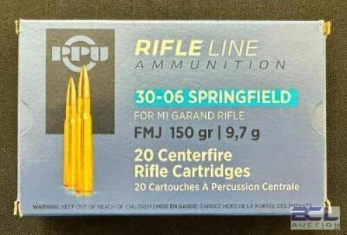 DESCRIPTION (5) 20CT BOXES OF 30-06 SPRINGFIELD M1 GARAND AMMO BRAND / MODEL: PPU FMJ ADDITIONAL INFORMATION 150 GRAIN SIZE $30.99 EACH LOCATION AMMO