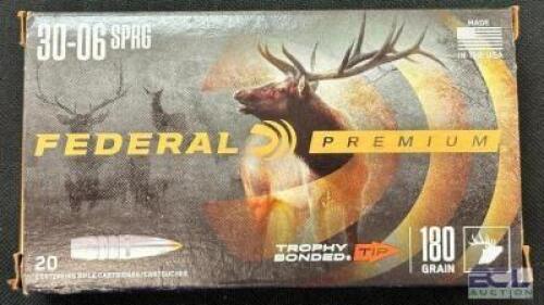 DESCRIPTION (1) 20CT BOX OF 30-06 SPRINGFIELD AMMO BRAND / MODEL: FEDERAL PREMIUM ADDITIONAL INFORMATION 180 GRAIN SIZE $49.99 LOCATION AMMO WALL QTY