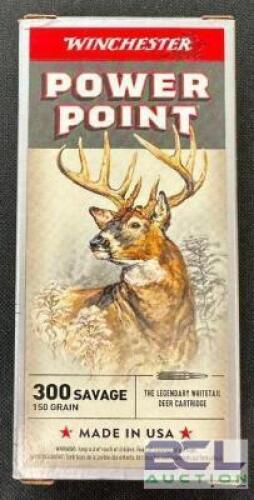 DESCRIPTION (2) 20CT BOXES OF 300 SAVAGE AMMO BRAND / MODEL: WINCHESTER POWER POINT ADDITIONAL INFORMATION 150 GRAIN SIZE $74.99 EACH LOCATION AMMO WA