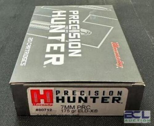 DESCRIPTION (6) 20CT BOXES OF 7mm PRC AMMO BRAND / MODEL: HORNADY PRECISION HUNTER ELD-X 80712 ADDITIONAL INFORMATION 175 GRAIN SIZE $64.99 EACH LOCAT