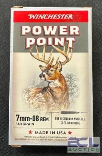 DESCRIPTION (4) 20CT BOXES OF 7mm-08 REMINGTON AMO BRAND / MODEL: WINCHESTER POWER POINT ADDITIONAL INFORMATION 140 GRAIN SIZE $41.99 EACH LOCATION AM