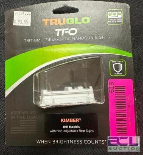 DESCRIPTION TRUGLO TG131KT FIBER OPTIC HANDGUN SIGHTS FOR KIMBER 911 BRAND / MODEL: TRUGLO TG131KT ADDITIONAL INFORMATION RETAILS FOR $93.99 LOCATION