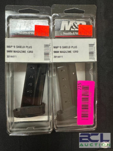 DESCRIPTION (2) M AND P 9 SHIELD PLUS 9 MM 13 ROUND MAGAZINES ADDITIONAL INFORMATION RETAILS FOR $44.99 EACH THIS LOT IS: SOLD BY THE PIECE LOCATION G