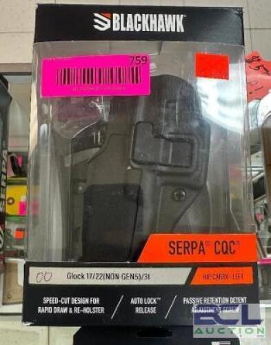 DESCRIPTION BLACKHAWK SERPA CQC GLOCK 17/22 HOLSTER ADDITIONAL INFORMATION RETAILS FOR $48.99 LOCATION GUN COUNTER QTY 1