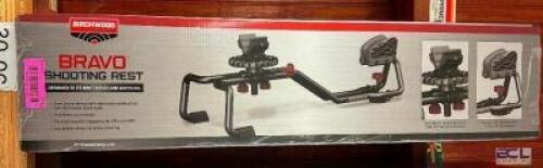 DESCRIPTION BIRCHWOOD CASEY BRAVO SHOOTING REST. ADDITIONAL INFORMATION RETAILS FOR $102 LOCATION GUN COUNTER QTY 1