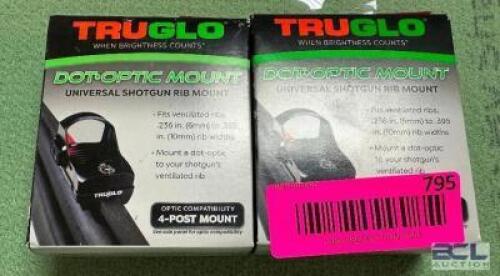 DESCRIPTION (2) TRUGLOW UNIVERSAL SHOTGUN RIB MOUNTS ADDITIONAL INFORMATION RETAIL FOR $51 EACH THIS LOT IS: SOLD BY THE PIECE LOCATION GUN COUNTER QT