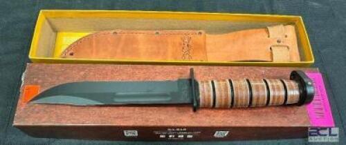 DESCRIPTION KA-BAR 1317 DOG'S HEAD UTILITY KNIFE WITH 7" 1095 CRO-VAN STEEL BLADE, LEATHER HANDLE, AND DOG'S HEAD POMMEL DESIGN BRAND / MODEL: KA-BAR