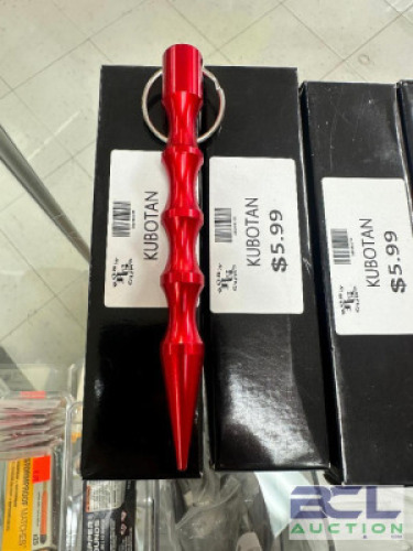 DESCRIPTION (8) ASSORTED KUBOTAN SELF DEFENSE KEY CHAIN WEAPONS. ADDITIONAL INFORMATION RETAILS FOR $6 EACH THIS LOT IS: SOLD BY THE PIECE LOCATION KN