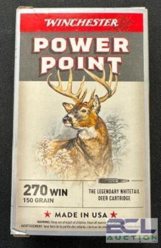 DESCRIPTION (2) 20CT BOXES OF 270 WINCHESTER AMMO BRAND / MODEL: WINCHESTER POWER POINT ADDITIONAL INFORMATION 150 GRAIN SIZE $35.99 EACH LOCATION AMM