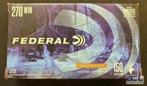 DESCRIPTION (5) 20CT BOXES OF 270 WINCHESTER AMMO BRAND / MODEL: FEDERAL ADDITIONAL INFORMATION 150 GRAIN SIZE $35.99 EACH LOCATION AMMO WALL QTY 5