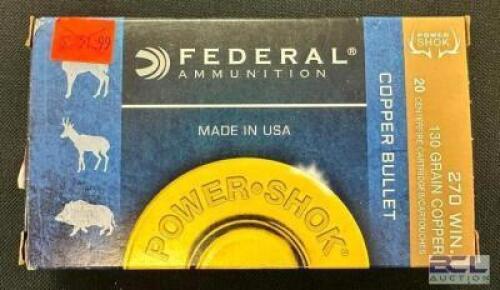 DESCRIPTION (1) 20CT BOX OF 270 WINCHESTER AMMO BRAND / MODEL: FEDERAL ADDITIONAL INFORMATION 130 GRAIN SIZE $51.99 LOCATION AMMO WALL QTY 1