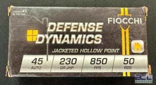 DESCRIPTION (8) 50CT BOXES OF 45 AUTO AMMO BRAND / MODEL: FIOCCHI ADDITIONAL INFORMATION 230 GRAIN SIZE $45.99 EACH LOCATION AMMO WALL QTY 6