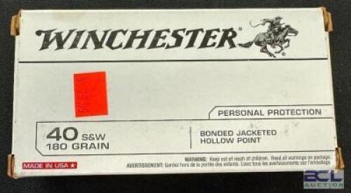 DESCRIPTION (2) 50CT BOXES OF 40 S&W BONDED JACKET HOLLOW POINT AMMO BRAND / MODEL: WINCHESTER ADDITIONAL INFORMATION 180 GRAIN SIZE $29.99 EACH LOCAT