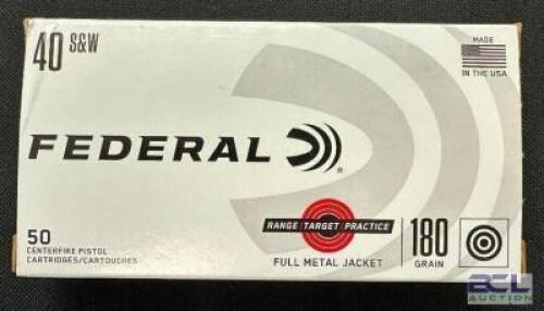 DESCRIPTION (10) 50CT BOXES OF 40 S&W AMMO BRAND / MODEL: FEDERAL ADDITIONAL INFORMATION 180 GRAIN SIZE $21.99 EACH LOCATION AMMO WALL QTY 10