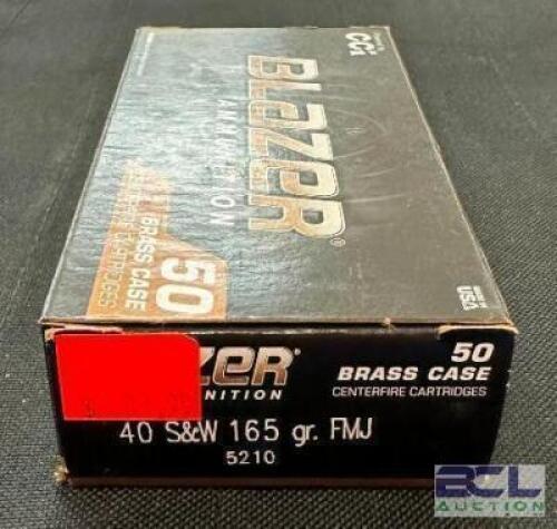 DESCRIPTION (1) 50CT BOX OF 40 S&W AMMO BRAND / MODEL: BLAZER ADDITIONAL INFORMATION 165 GRAIN SIZE $33.99 LOCATION AMMO WALL QTY 1