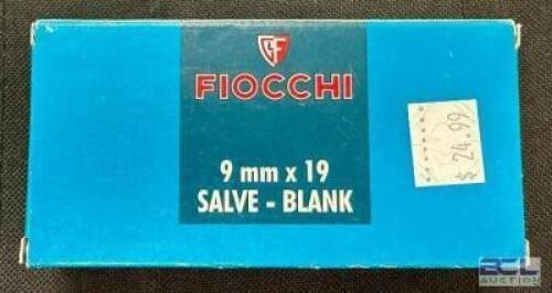 DESCRIPTION (11) 50CT BOXES OF 9X19 BLANK AMMO BRAND / MODEL: FIOCCHI ADDITIONAL INFORMATION BLANKS SIZE $24.99 EACH LOCATION AMMO WALL QTY 11