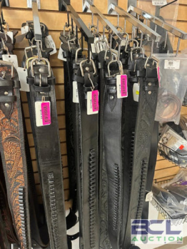 DESCRIPTION (4) GENUINE LEATHER WESTERN BELTS ADDITIONAL INFORMATION RETAIL EACH FOR $54 THIS LOT IS: SOLD BY THE PIECE LOCATION SOUTH WALL QTY 4